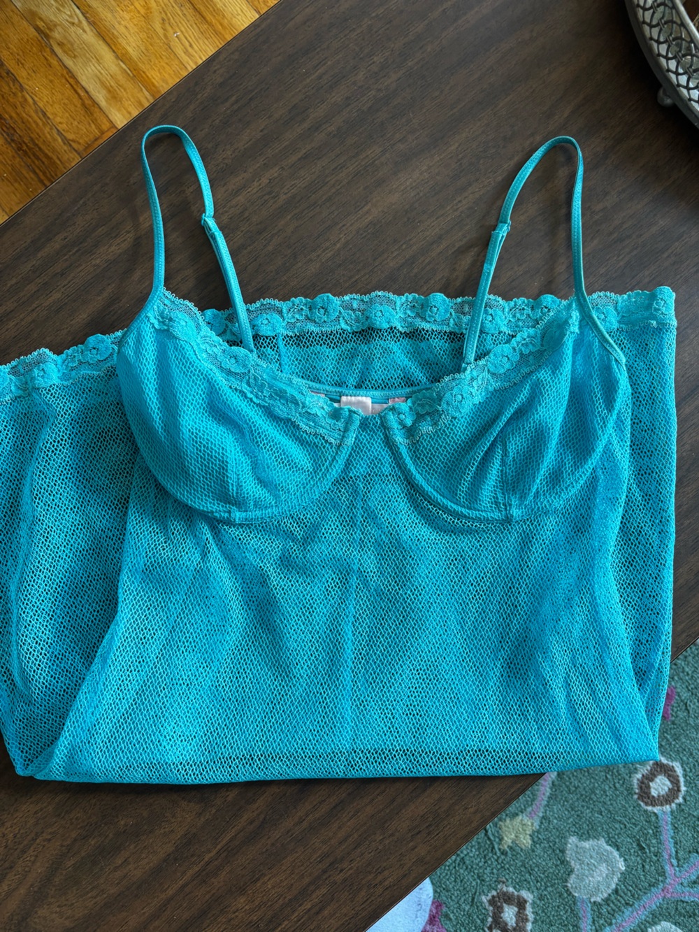 2003 Victoria's Secret Blue Fishnet Lace Dress Y2K Vintage - Picture 2 of 8
